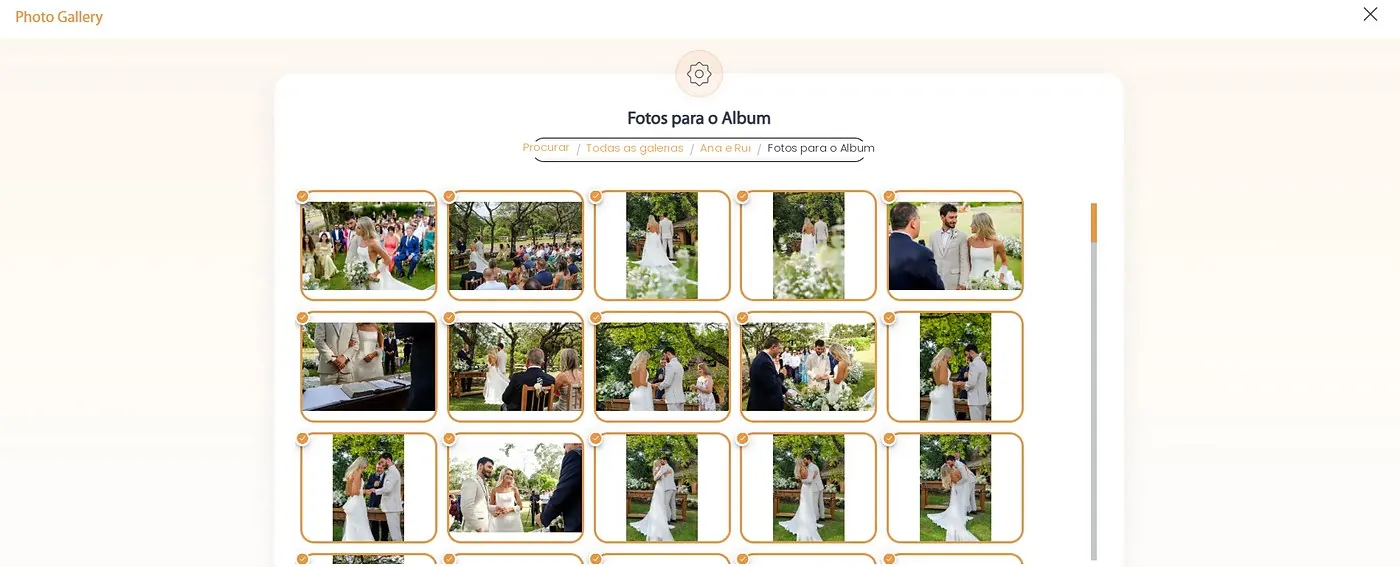Grade das fotos escolhidas pelos noivos