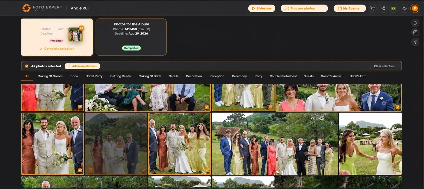 Ana and Rui’s gallery with active selections and folders for each part of the day