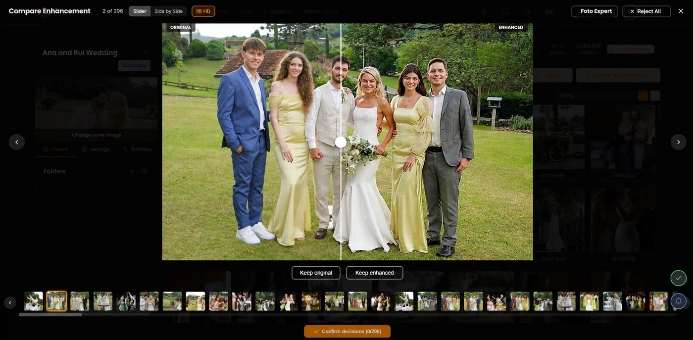 Before-and-after photo enhancement comparison