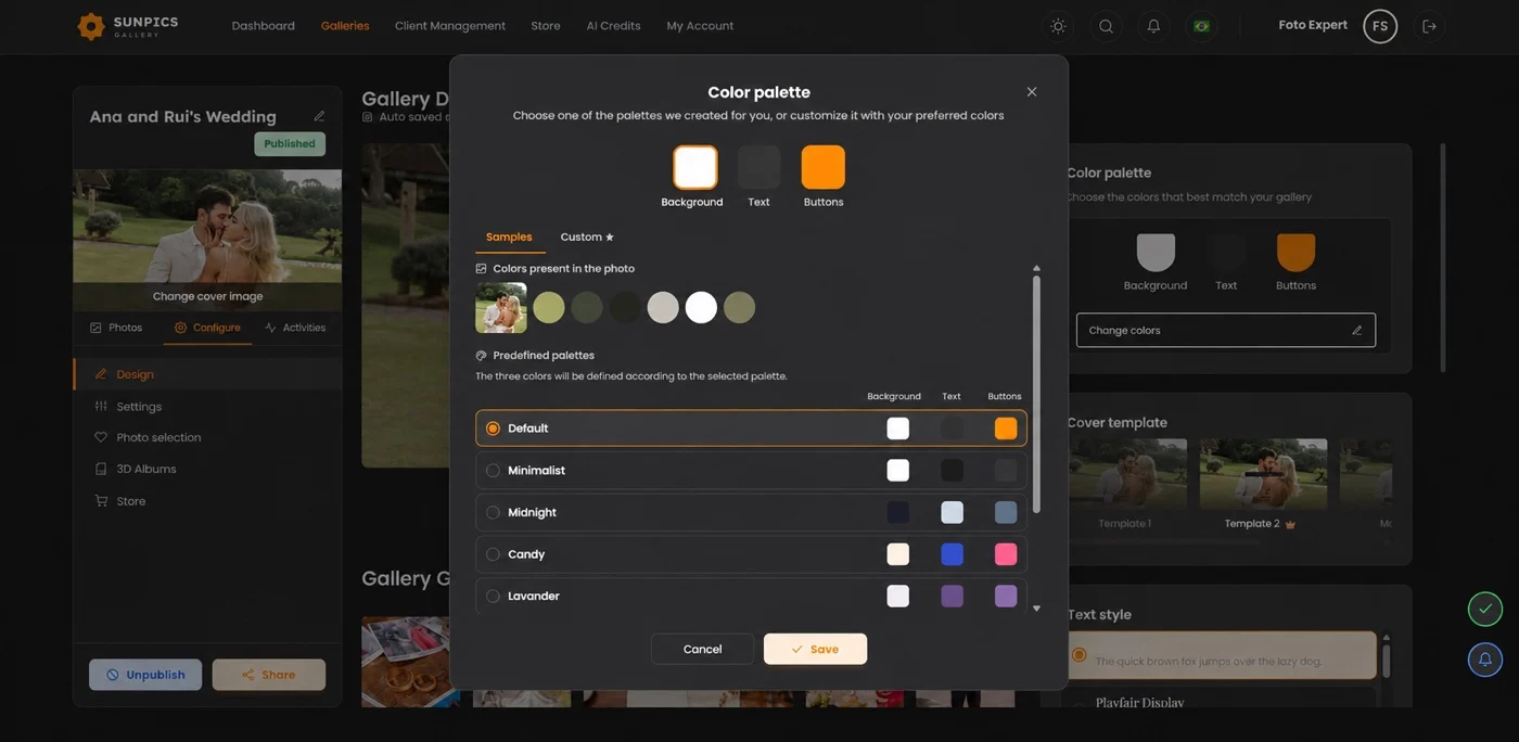 Choosing the gallery color palette