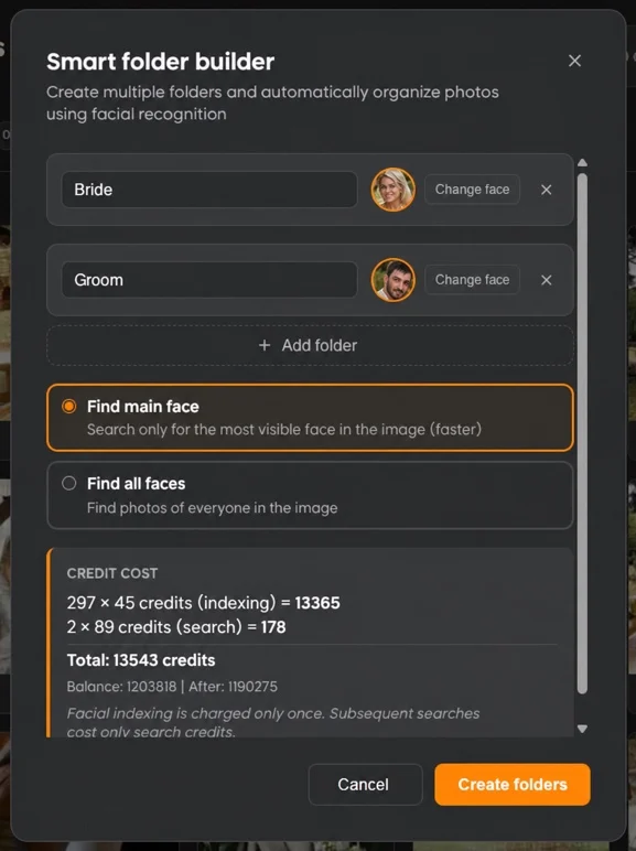 Smart folder builder using facial recognition