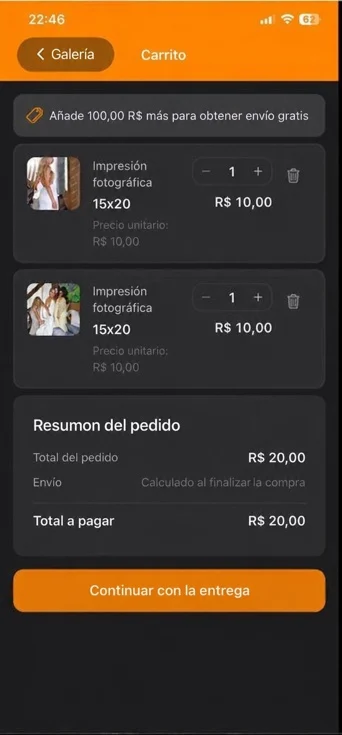 Carrito de compra en la aplicación móvil