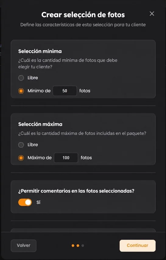Configuración del mínimo y el máximo de una selección