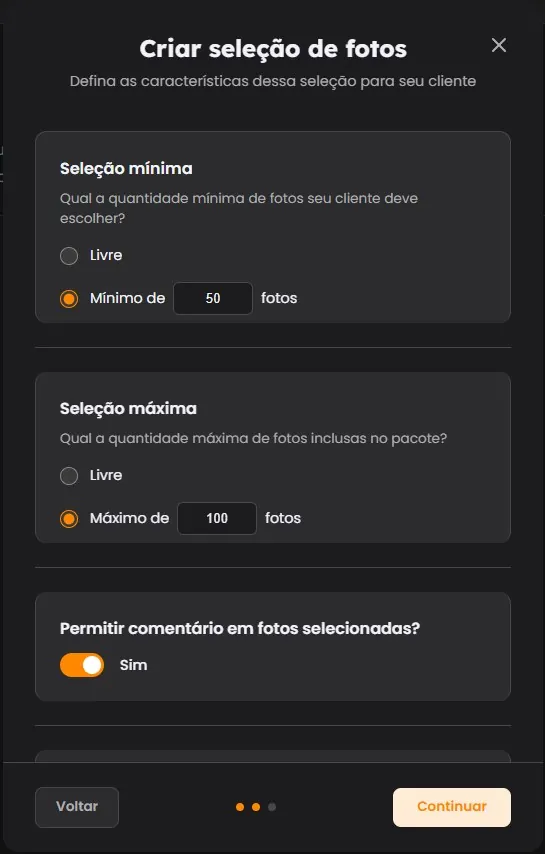 Definição de mínimo e máximo na seleção